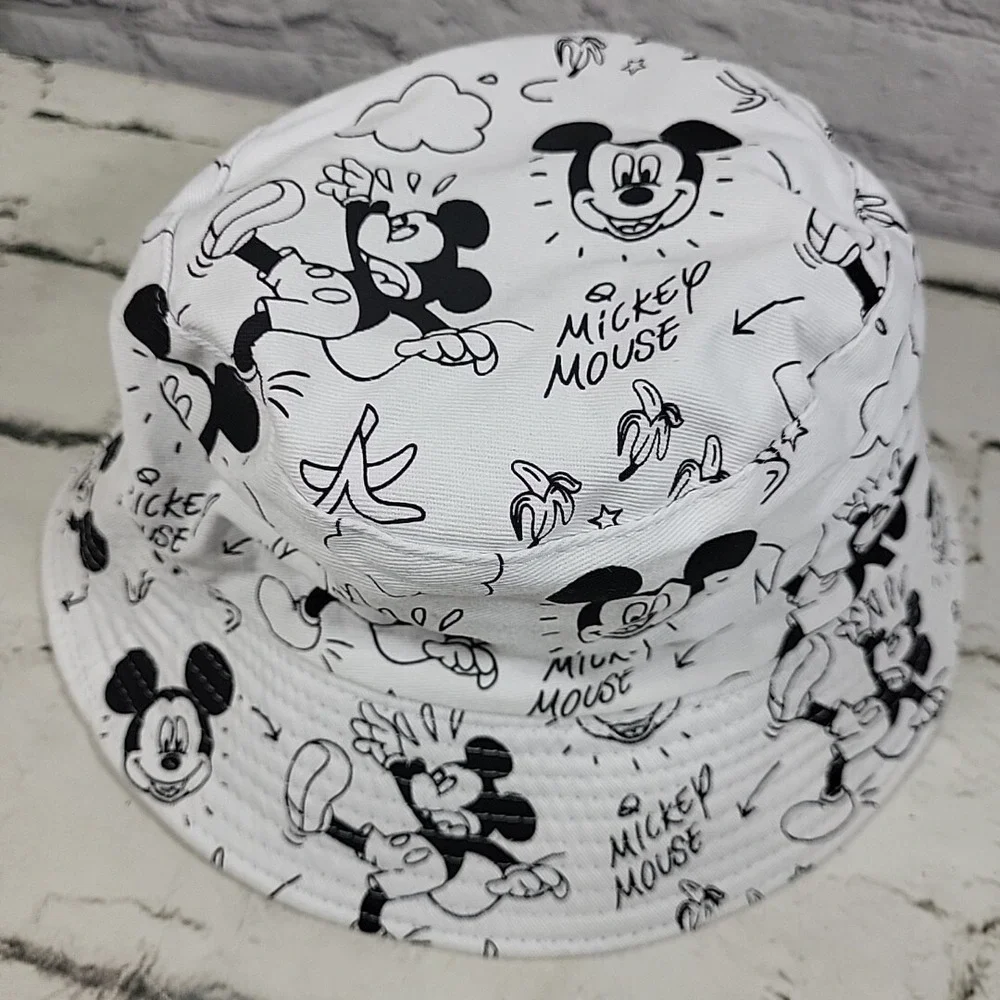 Disney‎ Mickey Mouse Bucket Hat Youth OSFM Black White Reversible Sun Cap